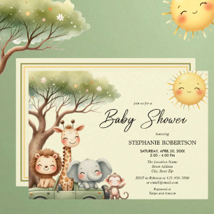 Süße Safari-Tiere geschlechtsneutrale Babyparty Einladung