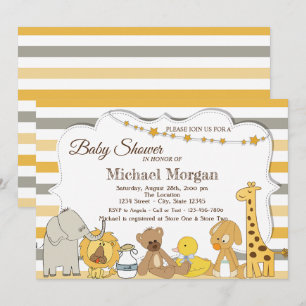 Süße Safari-Tiere gestreifte Babyparty Einladung