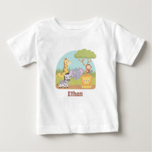 Süße Safari-Tiere, Giraffe, Löwe, Zebra Name Baby T-shirt