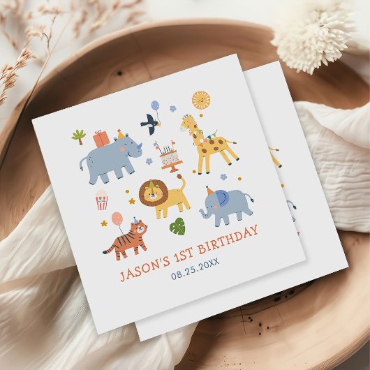 Süße Safari-Tiere Junge 1. Geburtstag Serviette