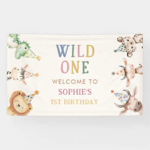 Süße Safari-Tiere Mädchen 1. Geburtstagsbanner Banner