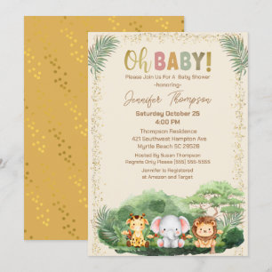 Süße Safari-Tiere Natur Beige Babyparty Einladung