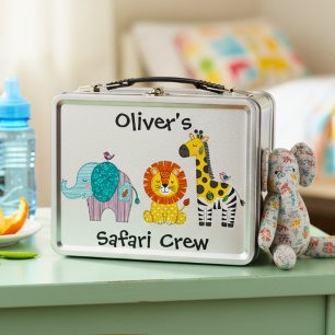 Süße Safari-Tiere Patchwork Metall Brotdose