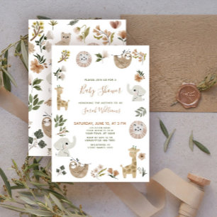 Süße Safari-Tiere Schrift Braun Boho Baby Shower Einladung