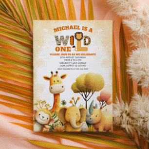 Süße Safari-Tiere WILD ONE ZOO 1. Geburtstag  Einladung