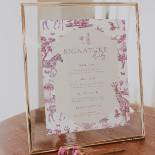 Süße Safari Toile de Jouy Rosa Baby Shower Trink Poster