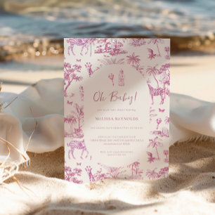Süße Safari Toile de Jouy Rosa Babyparty Einladung