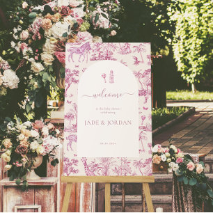 Süße Safari Toile de Jouy Rosa Babyparty Poster