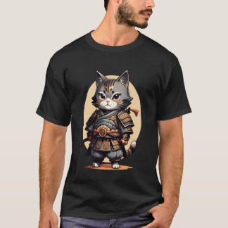 Süße Samurai-Katze in traditioneller Rüstung halte T-Shirt