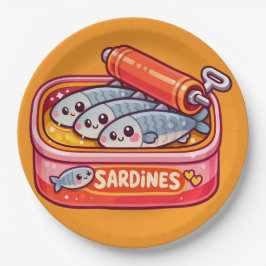 Süße Sardinen Fisch Cartoon Pappteller