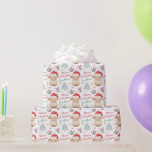 Süße Schaf-Santa-Mütze Weihnachtsbaum Geschenkpapier (Partygeschenke)