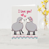 Süße Schafe Ich liebe Dich Karte (Gelbe Blume)