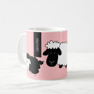 Süße Schafe Illustration Schwarz-Weiß auf Rosé Kaffeetasse