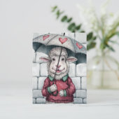 Süße Schafe Mit Regenschirm Postkarte (Stehend Vorderseite)