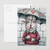 Süße Schafe Mit Regenschirm Postkarte (Vorne/Hinten)