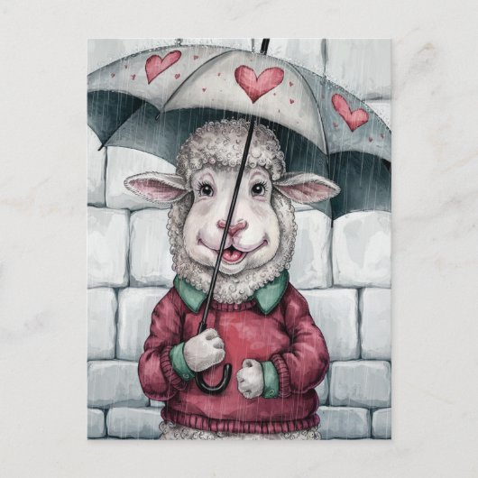 Süße Schafe Mit Regenschirm Postkarte (Vorderseite)
