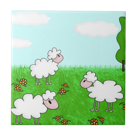 Süße Schafkinder-Illustration Fliese (Vorderseite)