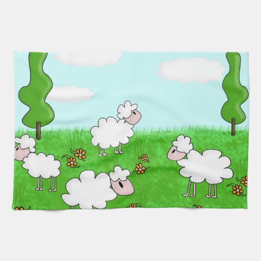 Süße Schafkinder-Illustration Küchentuch (Horizontal)