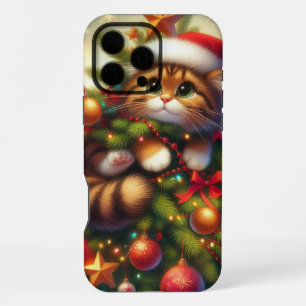 Süße, schelmische Katze im Weihnachtsbaum iPhone 16 Pro Max Hülle