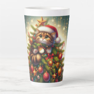 Süße, schelmische Katze im Weihnachtsbaum Milchtasse