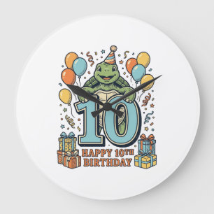 Süße Schildkröte 10. Geburtstag Vintage-Party-Desi Große Wanduhr