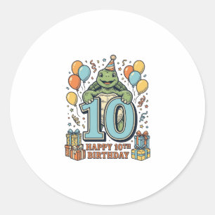 Süße Schildkröte 10. Geburtstag Vintage-Party-Desi Runder Aufkleber