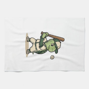 Süße Schildkröte Baseball-Schläger Vintage-Vektor- Geschirrtuch