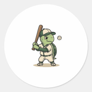 Süße Schildkröte Baseball-Schläger Vintage-Vektor- Runder Aufkleber