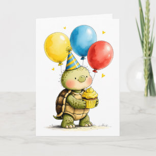 Süße Schildkröte mit Cupcake Kinder Geburtstag Karte