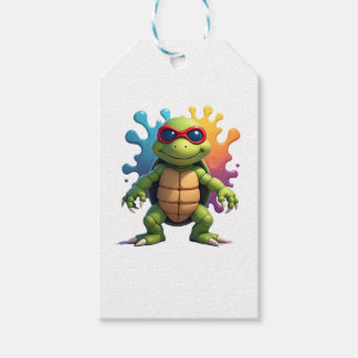 Süße Schildkröte mit Sonnenbrille, Farbspritzer, M Geschenkanhänger