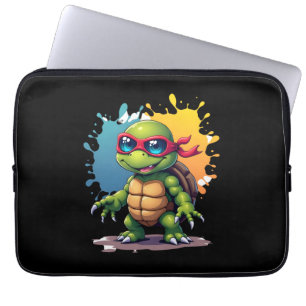 Süße Schildkröte mit Sonnenbrille, Farbspritzer, M Laptopschutzhülle