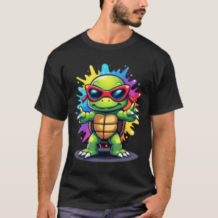 Süße Schildkröte mit Sonnenbrille, Farbspritzer, M T-Shirt
