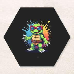 Süße Schildkröte mit Sonnenbrille, Farbspritzer, M Untersetzer