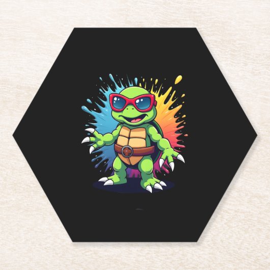 Süße Schildkröte mit Sonnenbrille, Farbspritzer, M Untersetzer (Vorderseite)