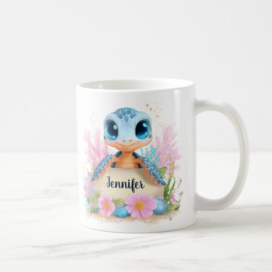 Süße Schildkröte Personalisierter Benutzername Tie Kaffeetasse (Rechts)
