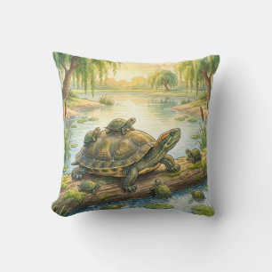 Süße Schildkröte und Schlüpflinge Fluss- und Seeti Kissen
