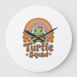 Süße Schildkröten-Mannschaft Regenbogen-Blumen-Vek Große Wanduhr