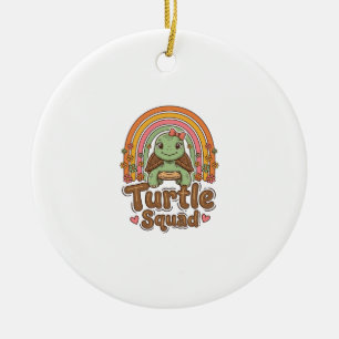 Süße Schildkröten-Trupp Regenbogen-Blumen-Vektor-D Keramik Ornament