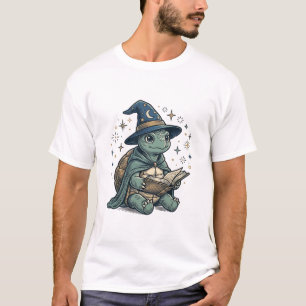 Süße Schildkröten-Zauberer beim Lesen von Zauberbu T-Shirt