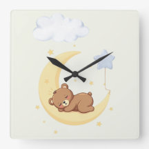 Süße Schlafende-Bären-Kinderzimmer-Wanduhr