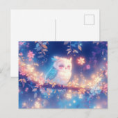Süße schlafende Eule im rosa Blumengarten Postkarte (Vorne/Hinten)