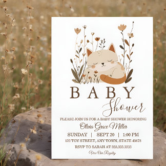 Süße schlafende Kätzchen Boho Blumen Baby-Party Einladung