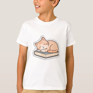 Süße schlafende Katze auf Büchern Kinder T-Shirt