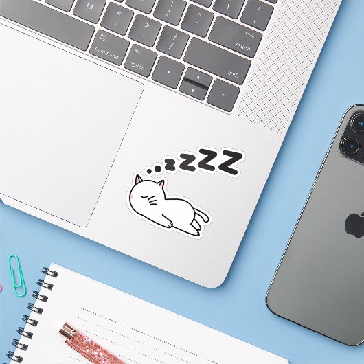Süße schlafende Katze Aufkleber (Laptop mit iPhone)