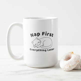 Süße schlafende Katze „Erst schlafen“ Line-Art-Des Kaffeetasse