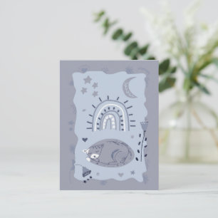 Süße schlafende Katze Folk Art  - Künstler Postkar Postkarte