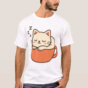 Süße schlafende Katze in Kaffeetasse T-Shirt