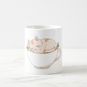 Süße schlafende Katze in Teetasse Kawaii-Design