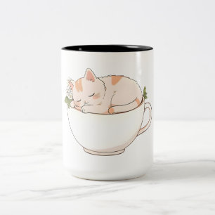 Süße schlafende Katze in Teetasse Kawaii-Design