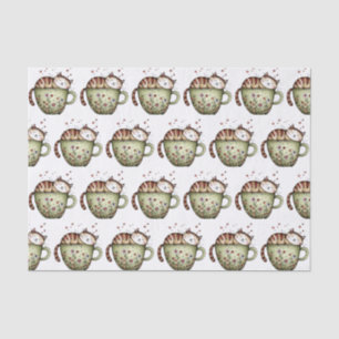 Süße schlafende Katze Teetasse Blumenherzen Nahtlo Seidenpapier